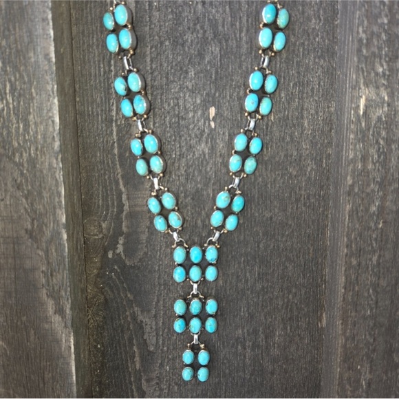 Kingman Turquoise and Sterling Silver Lariat Necklace 18-20 inches - Picture 1 of 5